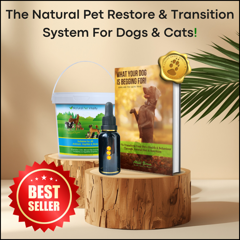 The Natural Pet Restore and Transition System kit including training manual and fulvic products for dogs and cats