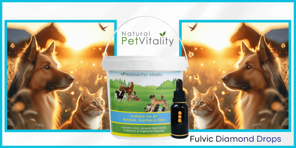 Natural Pet Vitality Bundle featuring Natural Pet Vitality powder and Fulvic Diamond Drops for dogs, cats, horses and other animals